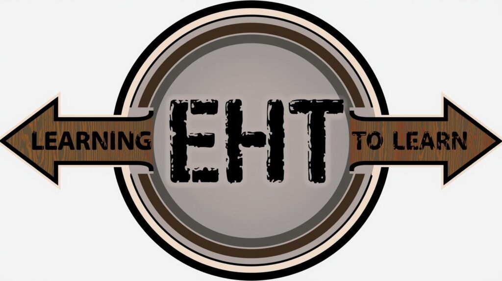 Grafisk illustration av EHT med en cirkel i mitten och pilar åt två håll med texten ”Learning” och ”To Learn. Symboliserar elevhälsans arbete i skolan.